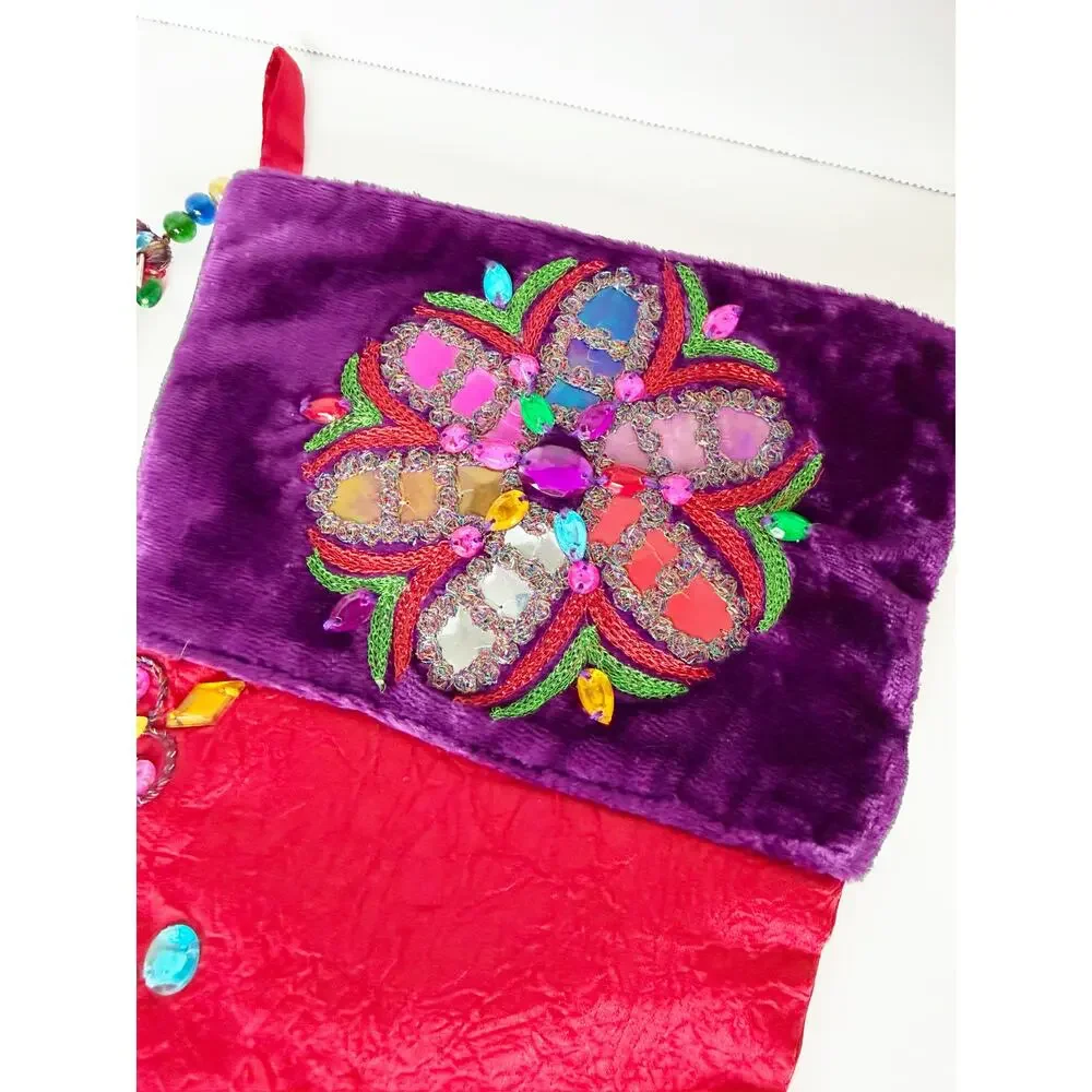 Pier 1 One Imports Christmas Stocking Multicolored Sequined Beaded Jester